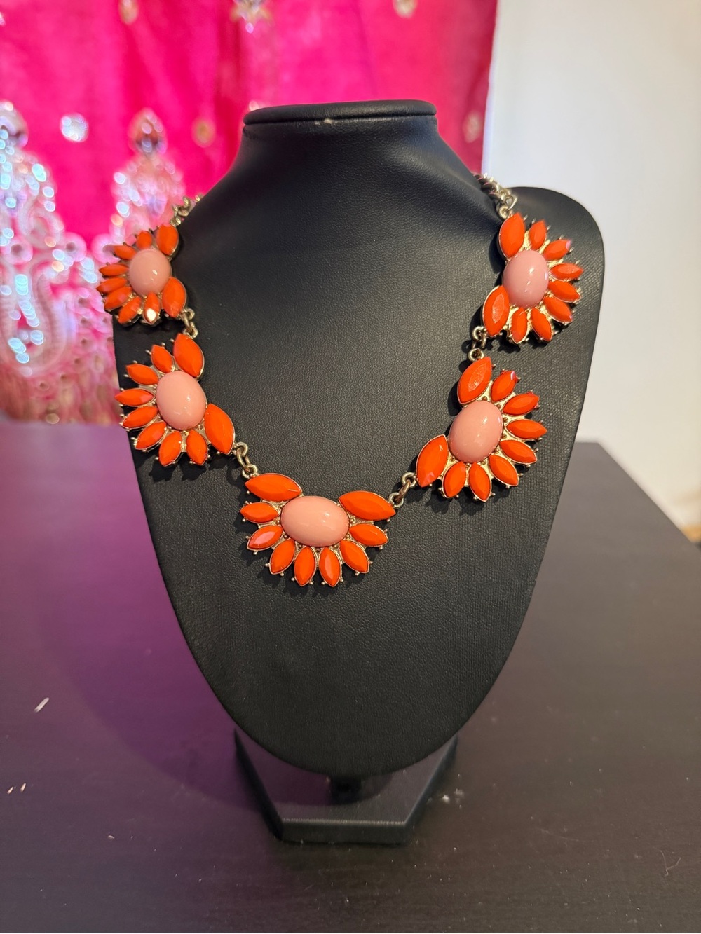 Stylish Orange & Pink Floral Statement Necklace